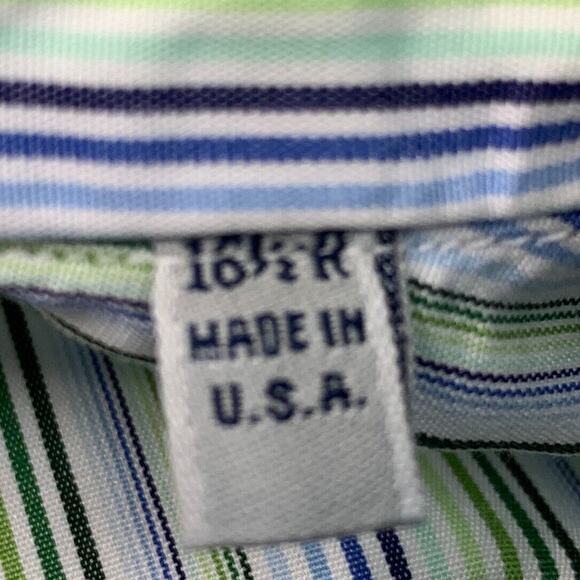 Vintage Burberry Shirt Mens 16.5 Multi Striped Button Up Long Sleeve Made USA - Picture 5 of 12